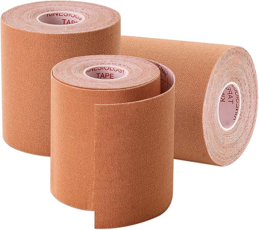 3 Pack Kinesiology Tape, Water Resistant Muscle Support Adhesive Sport Tape for Pain Relief, Latex Free Cotton Elastic Athletic Tape for Joints, Knee, Ankle, Shoulder, Wrist - Tan 3in 5.5yd