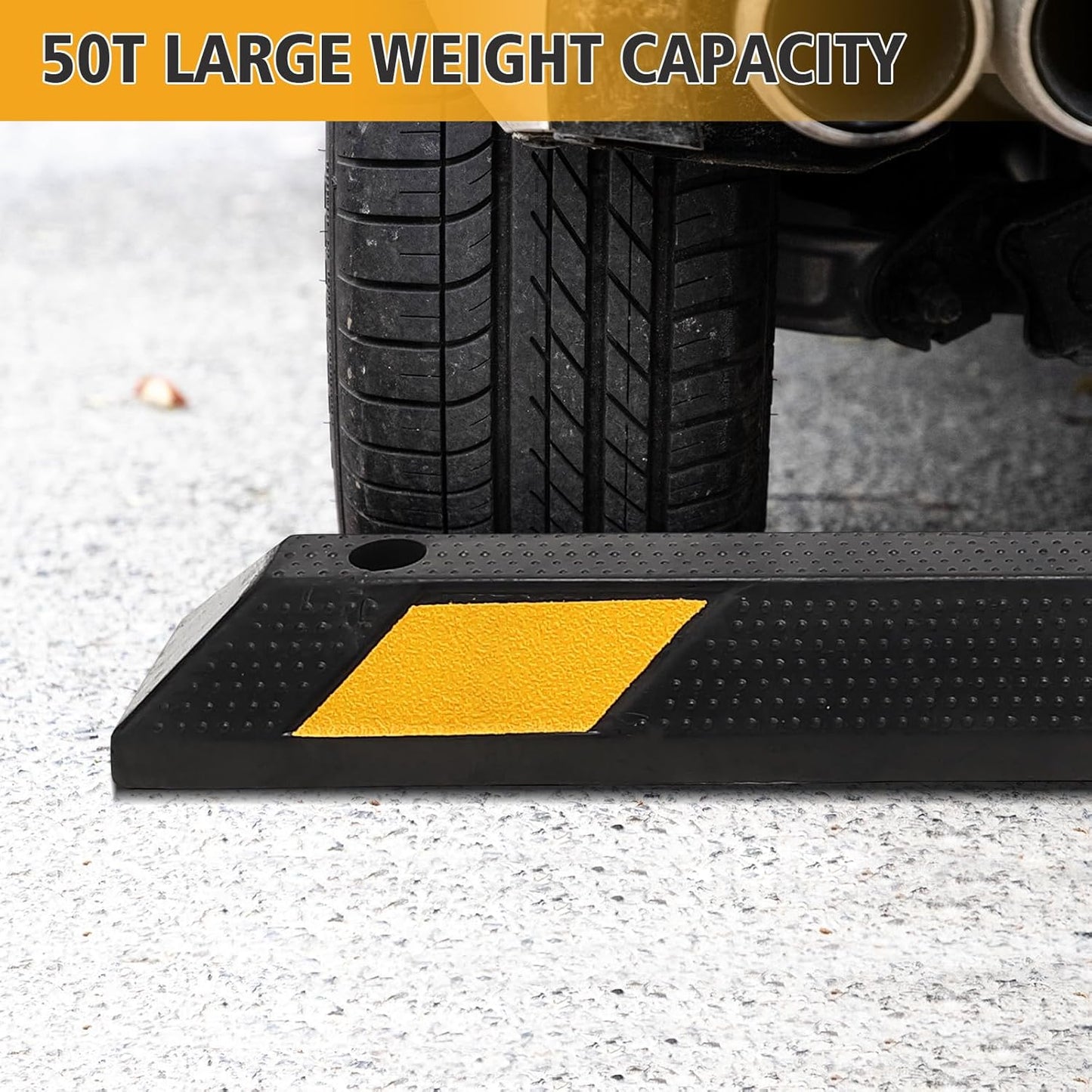 2 Pack Heavy Duty Rubber Parking Curb (72.8" Extra Wide) - 55000 Lb Capacity with 8 Reflective Strips, UV/Oil Resistant for Driveways & Commercial Lots