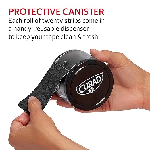 Curad Performance Series IRONMAN Kinesiology Tape, Black, 2 in x 10 in, 1 Roll of 20 Precut Strips