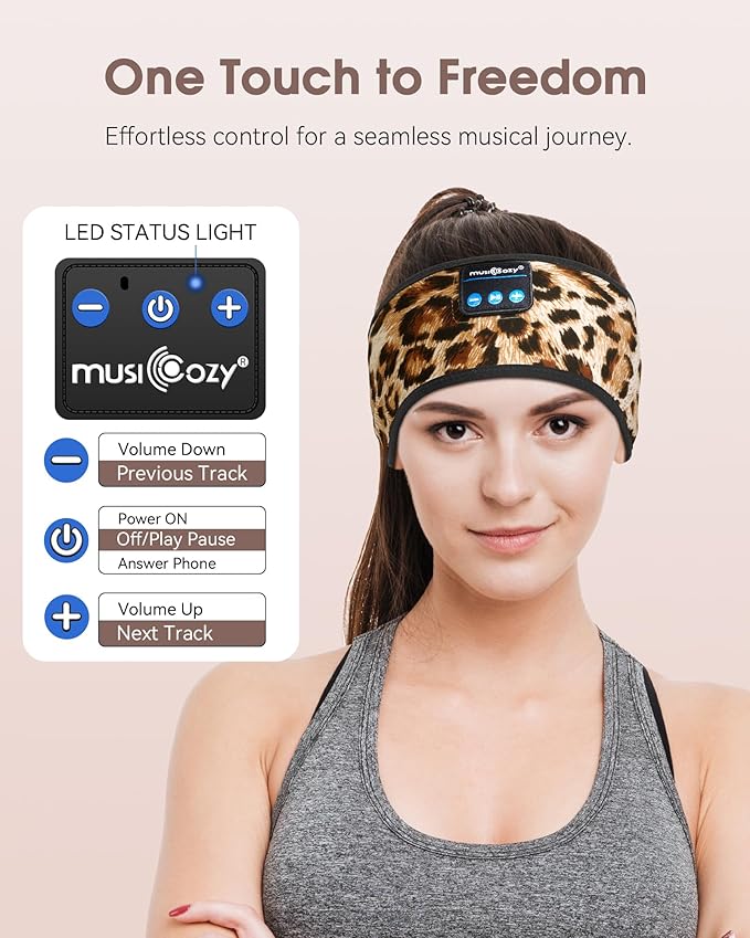 MUSICOZY Sleep Headphones Wireless Bluetooth 5.4 Sports Headband with HD Stereo Speakers, Sweatproof Earbuds for Running, Workout, Yoga, and Meditation