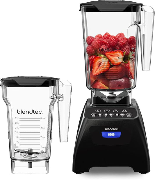 Blendtec Classic 575 Blender with WildSide+ Jar (90 oz) and FourSide Jar (75 oz) BUNDLE, Commercial-Grade Power, Self-Cleaning, 4 Pre-programmed Cycles, 5-Speeds, Black