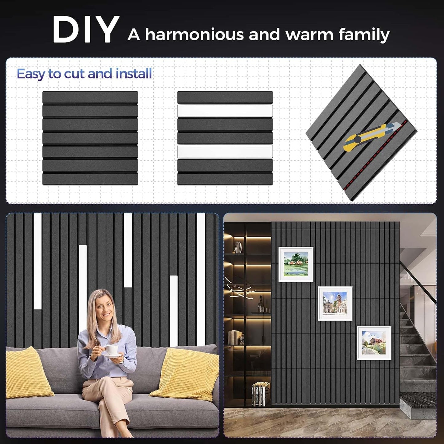 6 Pack Large Fold Soundproof Wall Panels, 24 x 12 x 0.47 in Sound Proof Foam Panels for Walls, 1.2lb/ft³ High Density, Thicker 0.47in, Acoustic Panels, Sound Dampening Panels Black