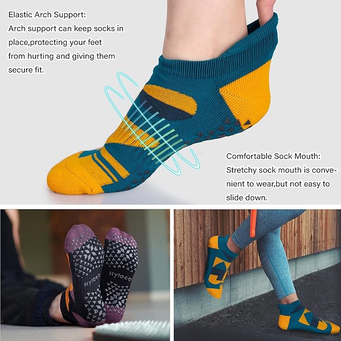 Hylaea Unisex Non Slip Socks with Grip for Yoga, Hospital, Pilates, Barre | Ankle, Cushioned