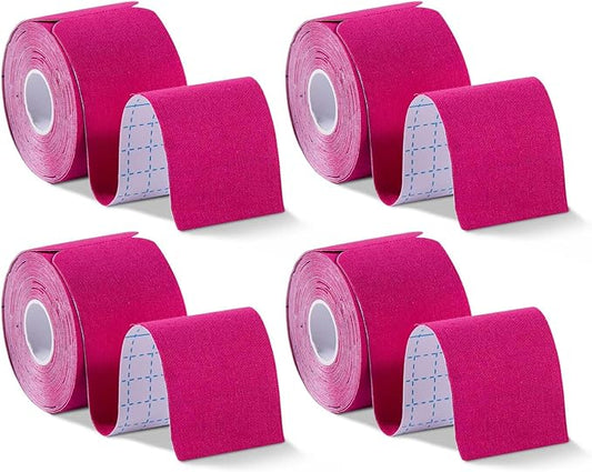 OBTANIM Waterproof Kinesiology Tape 4 Rolls Precut Strips Elastic Athletic Tape Muscle Pain Relief Sports Tape for Knee Fitness Running Tennis Swimming (Red)