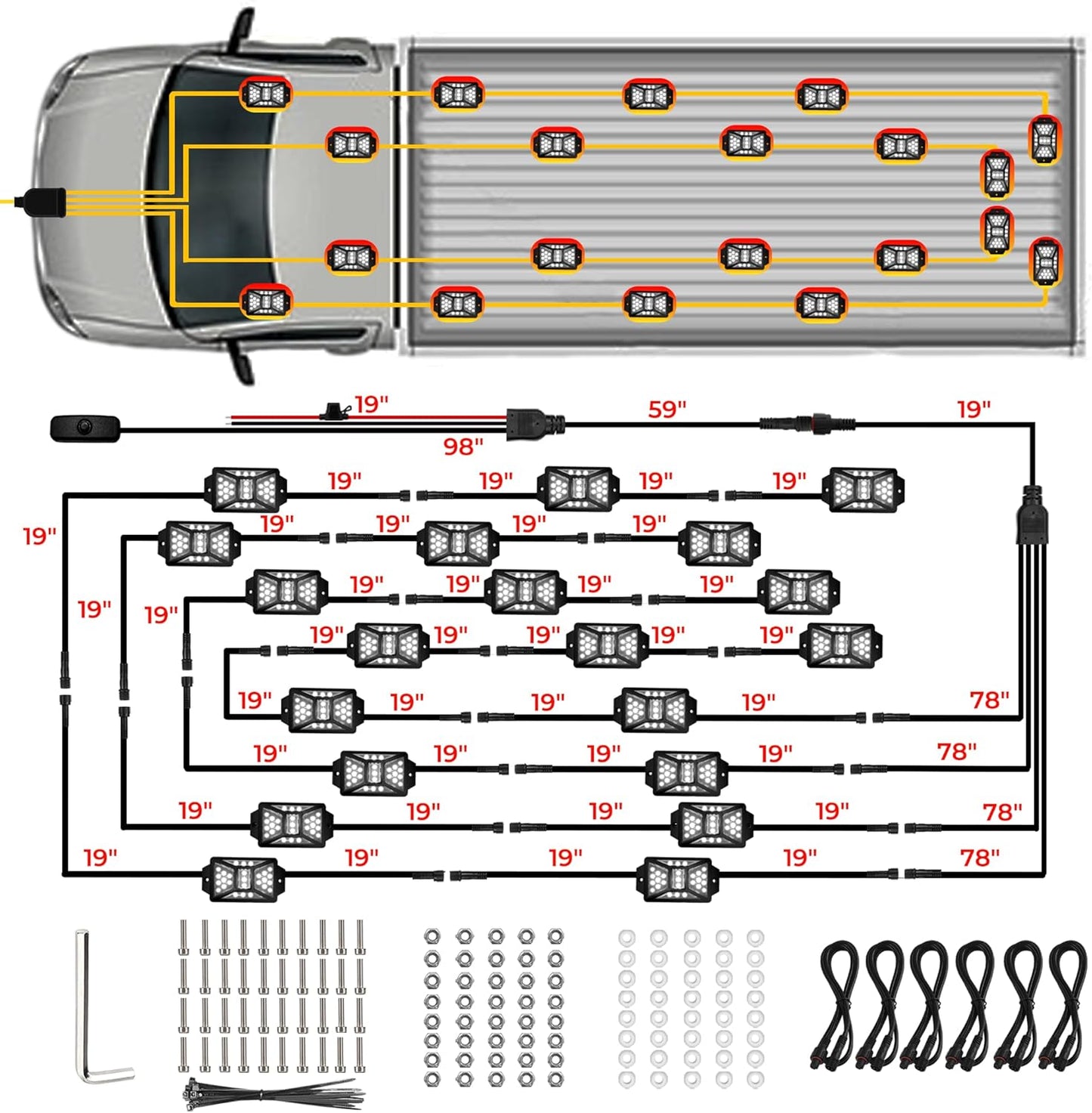20 Pods Pure White LED Rock Lights Kit with Switch Wiring Harness,6500K 540 LEDs Bright Rock Lights for Trucks,Waterproof Underglow Light for Car Jeep Off Road ATV UTV SUV