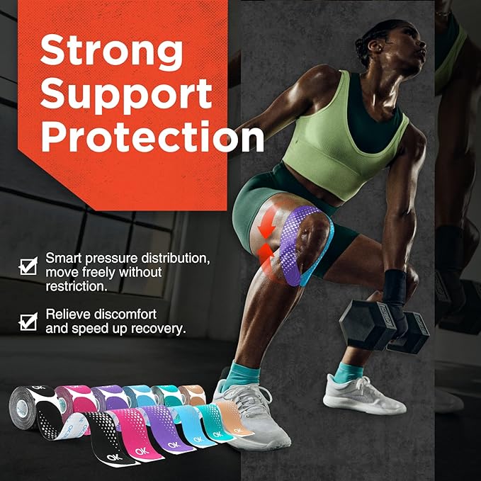 OK TAPE Synthetic Kinesiology Tape Precut Strips, Waterproof Kinesiology Athletic Tape for Muscle Support and Recovery, Reduce Muscle Discomfort K Tape, 2in×16.4ft Roll 20PCS | Blue