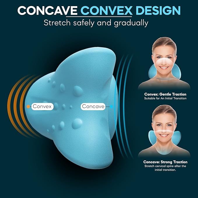 Neck Stretcher Cervical Traction, FSA HSA Eligible, Neck and Shoulder Relaxer for Pain Relief, Ergonomic Neck Pillow, Neck Hump Corrector, Cervical Spine Alignment, Neck Curve Corrector (Light Blue)