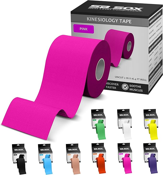 SB SOX Original Cotton Kinesiology Tape Roll – Best Latex Free Athletic Tape for Muscles/Joints – Waterproof, Stretchy, and Gentle on Skin (16ft)