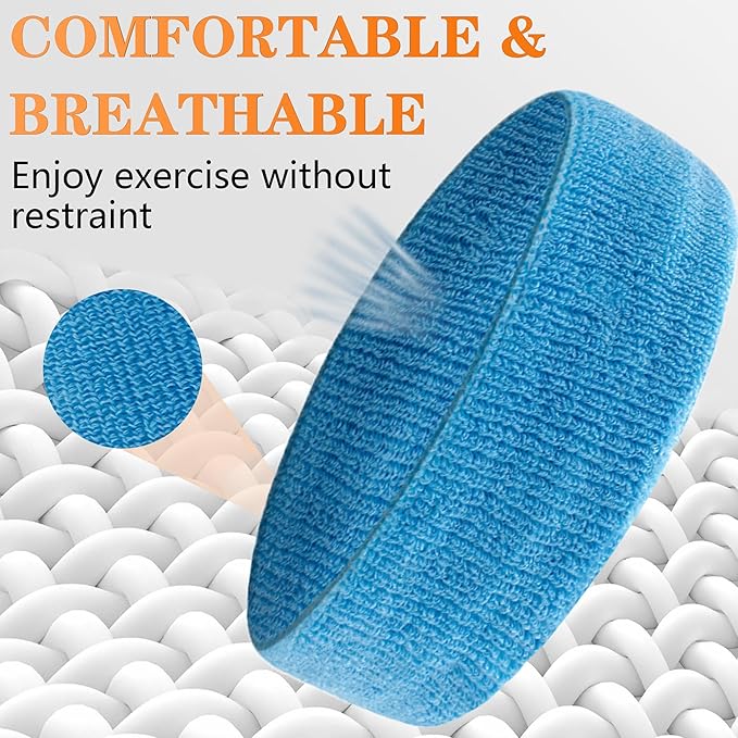 4 Pack Sweatbands Sports Headband for Men and Women, Moisture Wicking Athletic Workout Headband for Running, Tennis, Basketball, Yoga, Gym Stretchy Unisex Sweatband