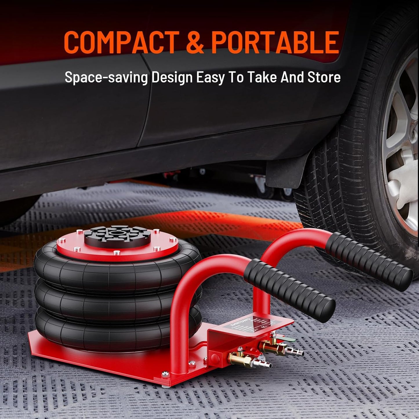 Air Jack, 3 Ton/6600 lbs Car Jack, 3-5 s Fast Lifting Pneumatic Jack with Short Handle, Lift up to 17.7 inch Air Bag Jack for Cars, Garages, Repair(Red)