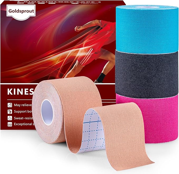Kinesiology Tape (4 Rolls Pack),Waterproof Athletic Tape for Pain Relief,Brace & Elastic Supports Tapes for Ankle Wrists Knees Joints,2 Inches Wide x 16.4 Feet Long (Mixed)