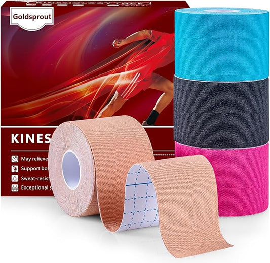 Kinesiology Tape (4 Rolls Pack),Waterproof Athletic Tape for Pain Relief,Brace & Elastic Supports Tapes for Ankle Wrists Knees Joints,2 Inches Wide x 16.4 Feet Long (Mixed)