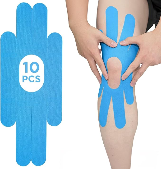 OK TAPE One-Structure K-Tape Patches | Precut for Knee Kinesiology Tape | Pain Relief and Accessories | 10 Pcs and Blue