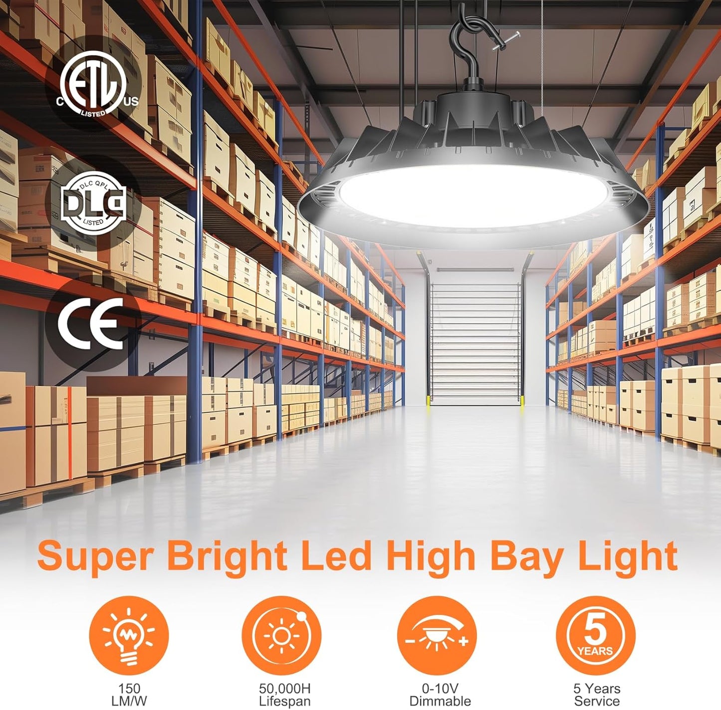 3Pack LED High Bay Lights, Super Bright 200W UFO High Bay LED Shop Lights, 30000LM 5000K, 0-10V Dimmable, 5' Cable Plug, IP65 Waterproof, ETL Listed Plug & Play Lighting for Gym Factory Warehouse