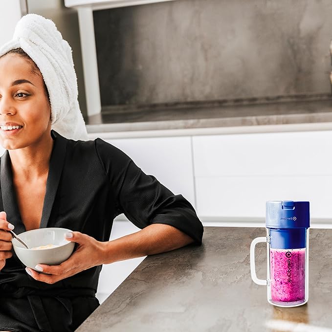 Personal Portable Blender For Shakes & Smoothies, Leakproof & Stylish Portable Mason Jar Shaker, Rechargeable Mini Blender with 10-Blade Blending System 14oz, Dark Blue