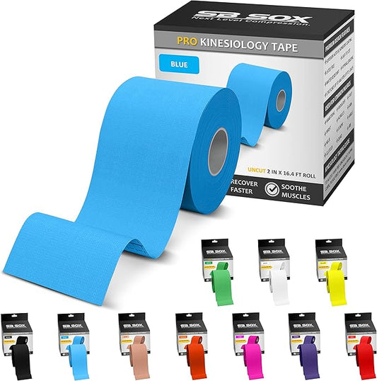 SB SOX Pro Synthetic Kinesiology Tape (Precut & Uncut Options) – Longer Lasting Performance Fabric Option to Our Original Cotton Kinesiology Tape - Also Latex Free, Water Resistant! (Blue - Uncut)