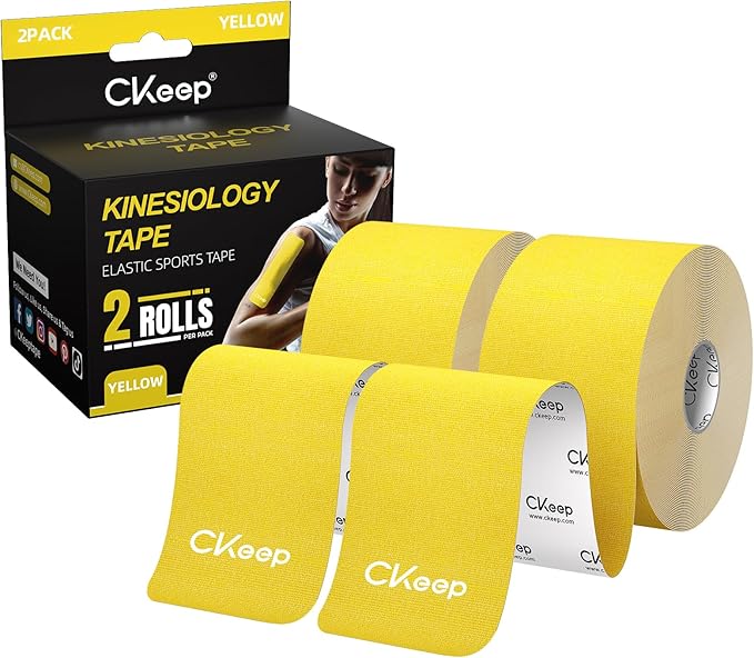 CKeep Uncut Kinesiology Tape(2 Rolls), Original Cotton Elastic Premium Athletic Tape,Latex Free Hypoallergenic, 2inch x 16ft, Yellow