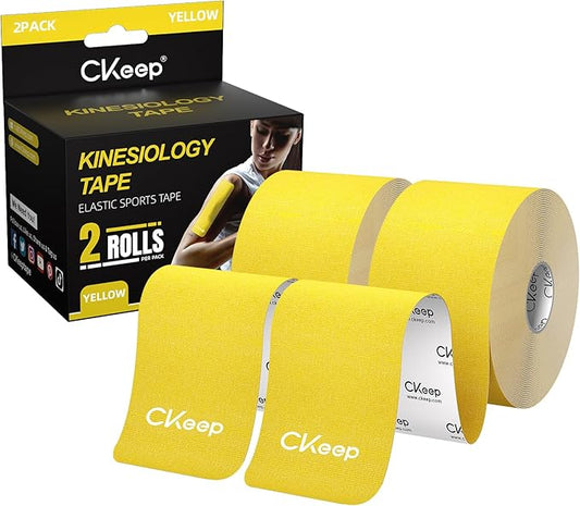 CKeep Uncut Kinesiology Tape(2 Rolls), Original Cotton Elastic Premium Athletic Tape,Latex Free Hypoallergenic, 2inch x 16ft, Yellow