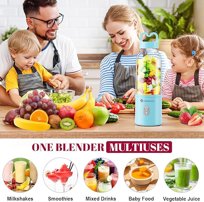 2PCS Portable Personal Blender 17 OZ/500 ML Juicer, 175W Personal Size Blender, Ideal for Smoothies, Ice Blending, Juicing, and Food Processing, Compact, Convenient, and Versatile (Pink&Blue)