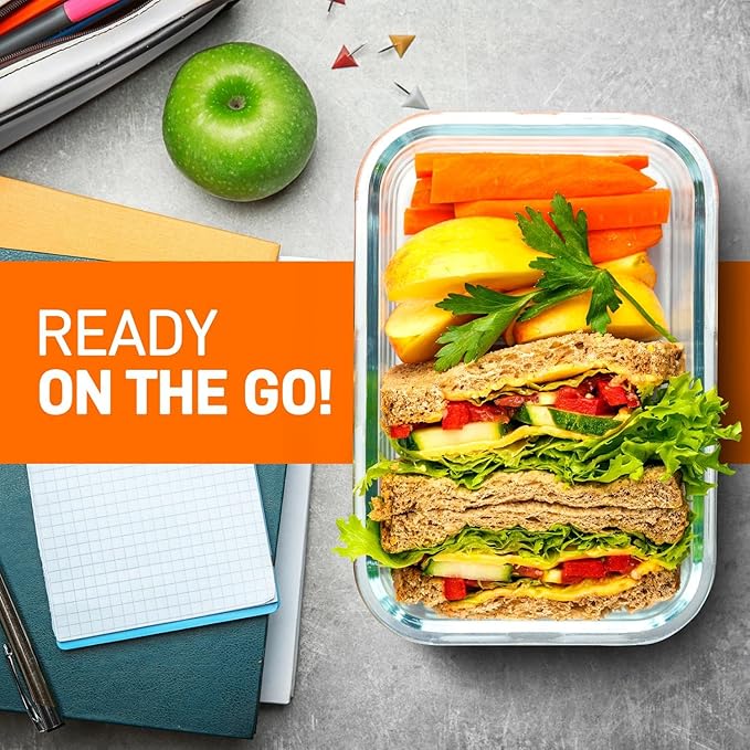 NutriChef 10-Piece Superior Glass Food Storage Containers Set (5 Containers + 5 Locking Lids),Stackable Meal-prep Design, BPA-free Airtight Clear Locking lids with Vent Lids & Air Hole, Green