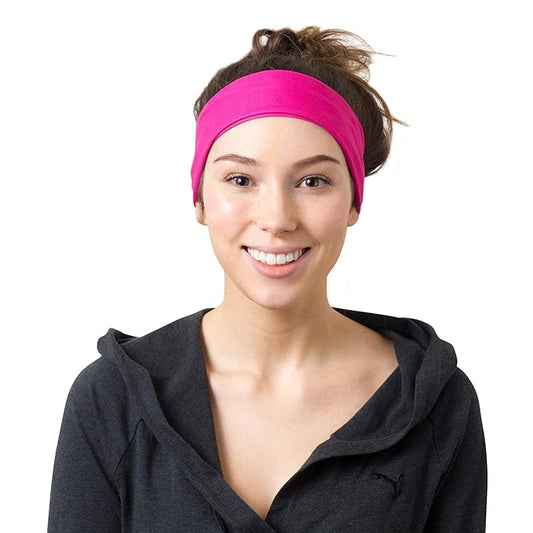 RiptGear Stretch Sport Headband for Women (Solid Pink) — Made of Non-Slip Sweat Wicking Fabric — Great for Yoga, Running or The Gym — Soft Headband That Fits Most Head Sizes — (1-Pack)