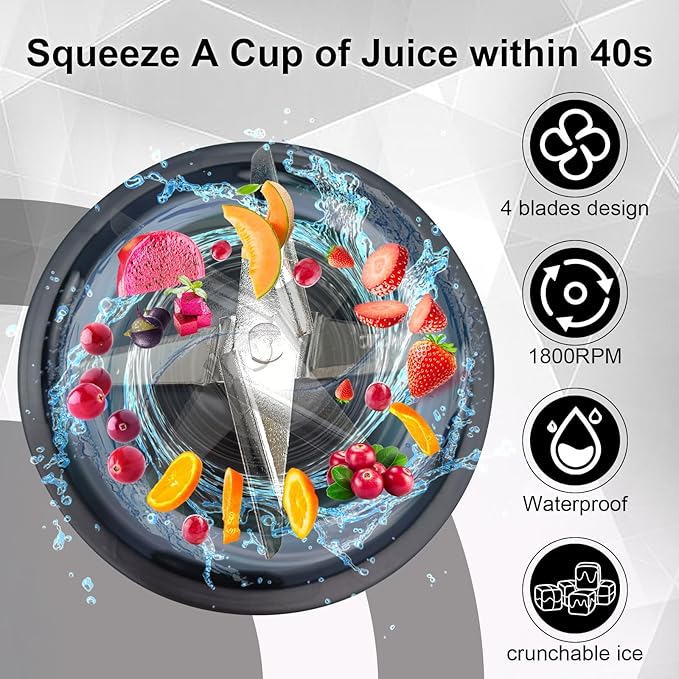 Portable Blender for Smoothies and Shakes, 2 Portable Blender Cups, 17 &10 oz Cordless Personal Small Blender with Straw Brush&Lid, USB-C Rechargeable, Quiet Mini Travel Blender, Black