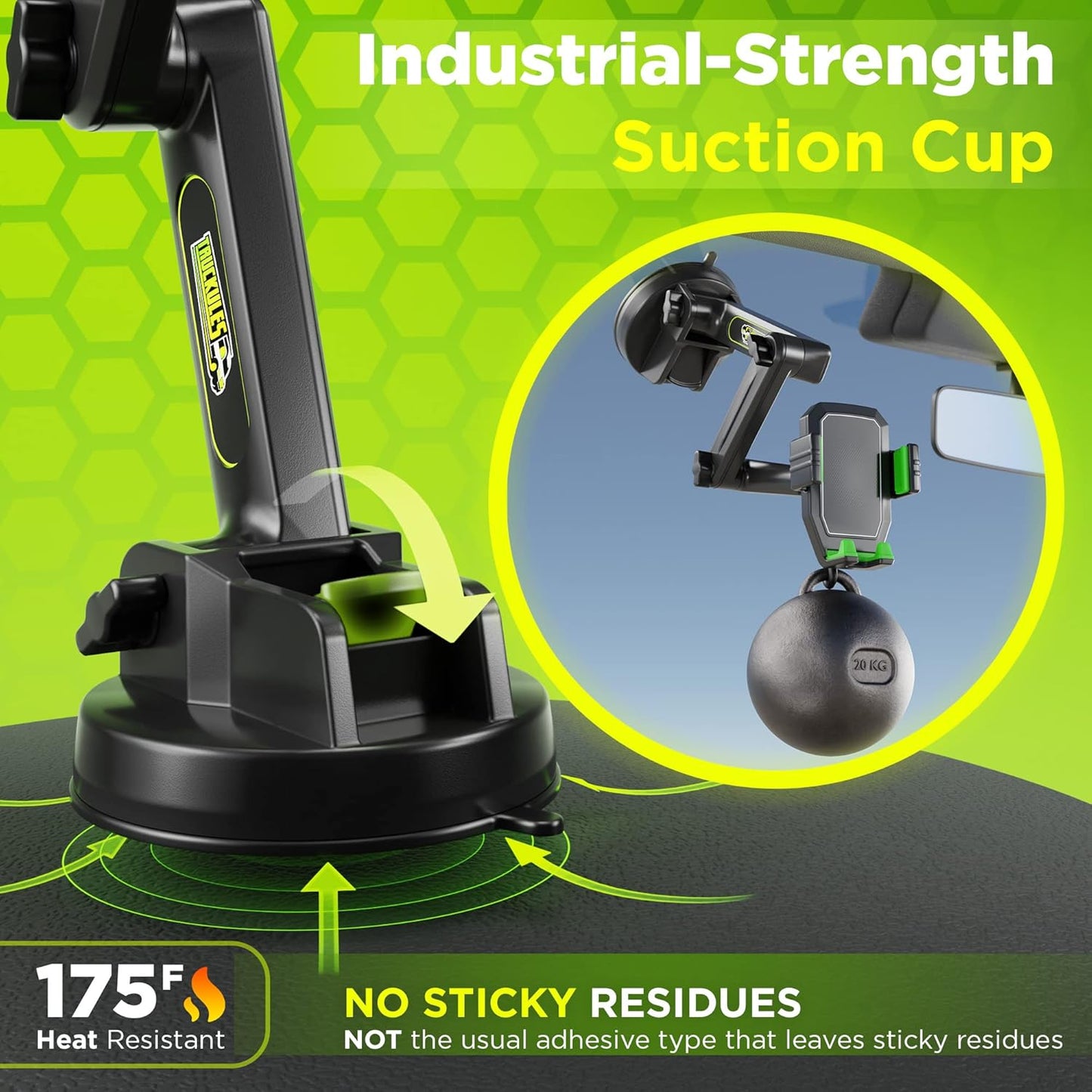 Phone Mount for Truck Phone Holder for Truck - Heavy Duty Super Suction Cup, Mobile Device Holder Dashboard Window 16.9 inch Long Arm & Stable, iPhone & Samsung Compatible, Semi Trucker, Green