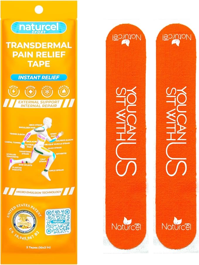 Sport Transdermal Pain Relief Tape, Kinesiology Tape, Sore Joints, Muscles, Back, Knee, Elbow, Shoulder Pain, 2 Elastic Strips(10x2 in), Water Resistant, Accelerated Recovery (Orange, 1 Pack)