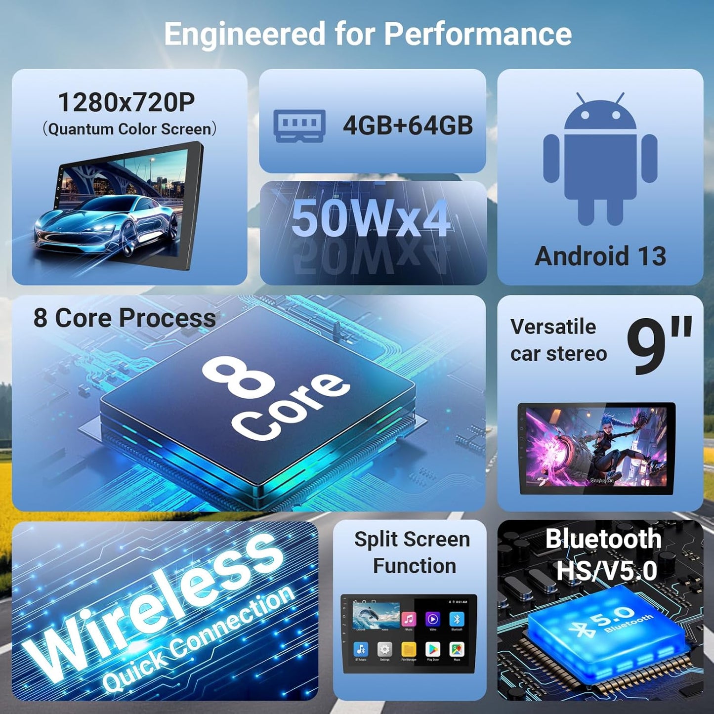 Wireless Double Din Car Stereo with Apple CarPlay/Android Auto,Carplay Screen for Car,Voice Control with Backup Camera,Bluetooth,Navigation, Mirror Link (9 Inch)