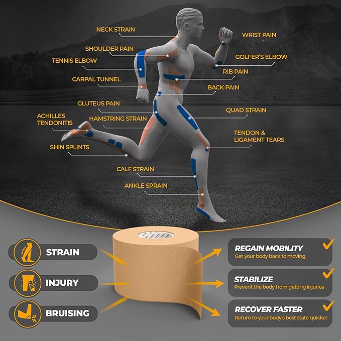 Kinesiology Tape-Incredible Support for Athletic Sports and Recovery + Free Taping Guide-Uncut 2 inch 50 feet Roll (Desert Beige + Free Taping Guide, Pack of 1)