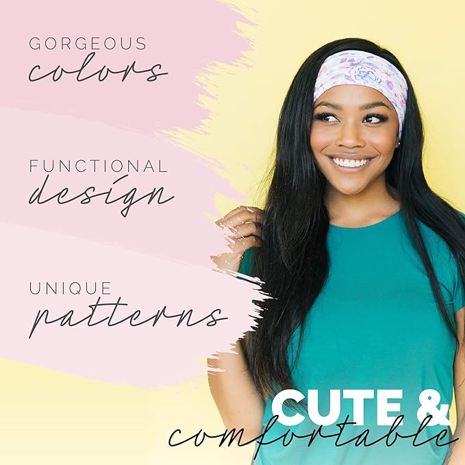 Maven Thread Headbands for Women - Wide Sports Headband for Running, Exercise, Gym, Athletic Workouts and Yoga, 4" Thick Non-Slip Sweatbands, 2Pack