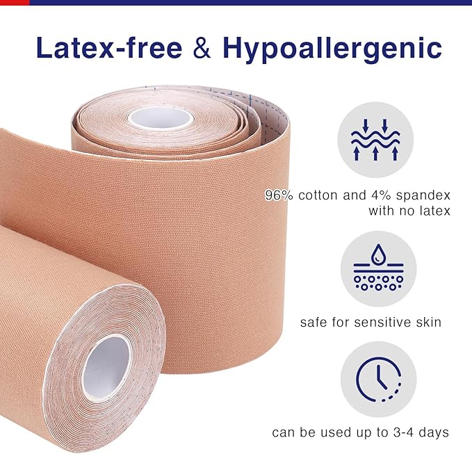 GALLOP Kinesiology Tape(2 Rolls) 4-inch Extra Wide, 16.4ft Each - Premium Elastic Muscle Support Tape (Beige（2 Roll + Bandage Scissors）)
