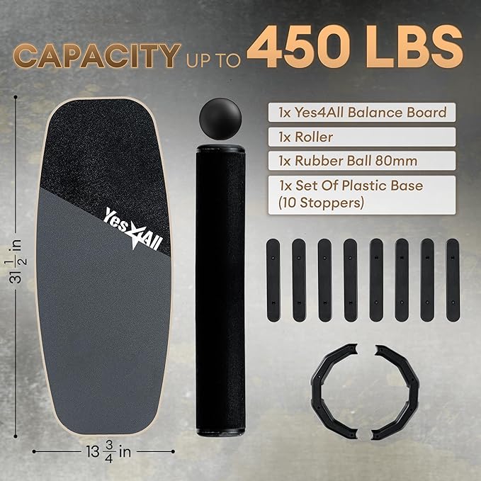 Yes4All Balance Board Sports Trainer, Surf Trainer Board With Adjustable Stoppers, Improve Core Strength and Balance Control