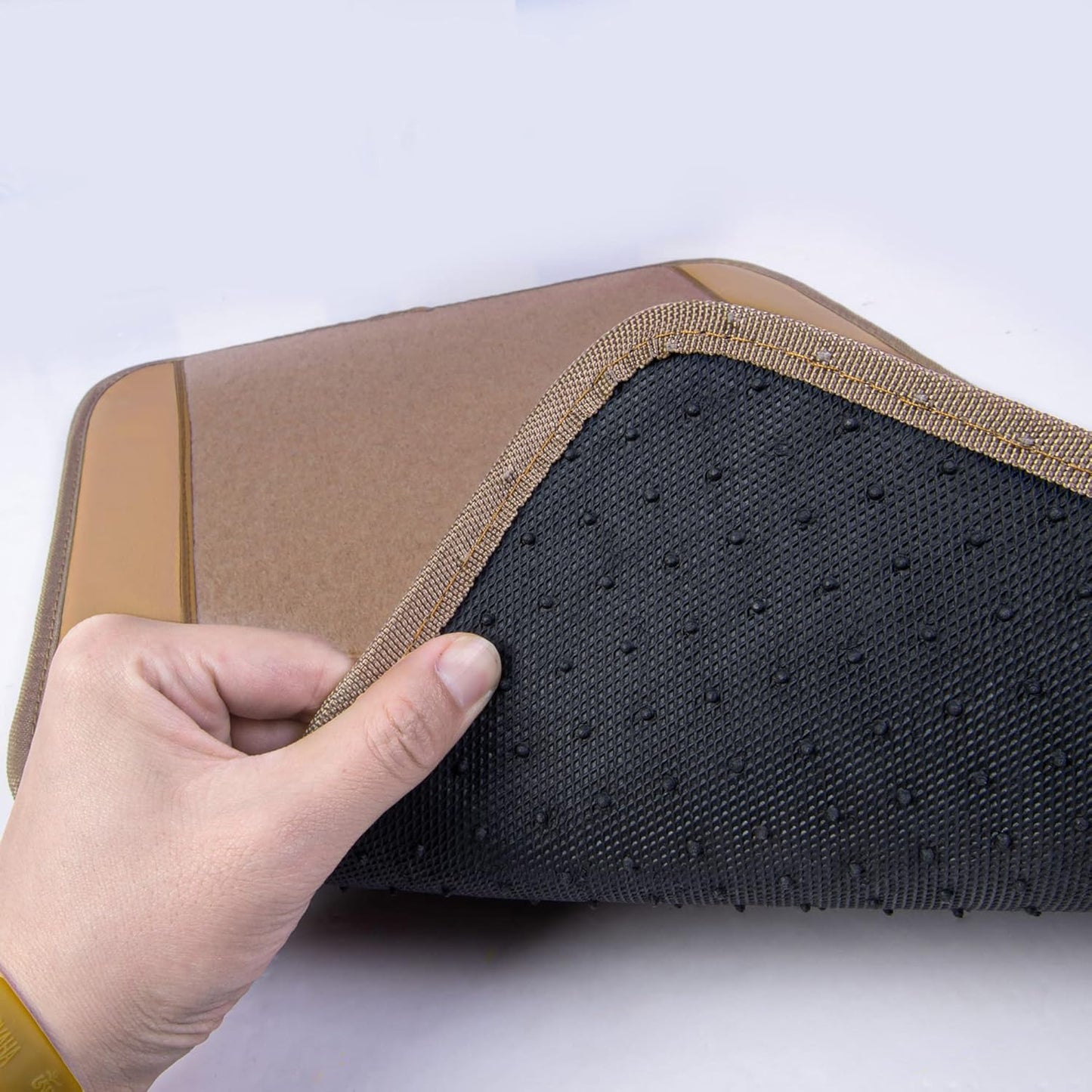 CAR PASS Beige Leather & Waterproof Car Carpet Floor Mats, Universal Car Mats Fit for SUV,Vans,sedans, Trucks,Set of 4pcs Car Carpet with Anti-Slip nibbs Driver Heel Pad (All Beige)