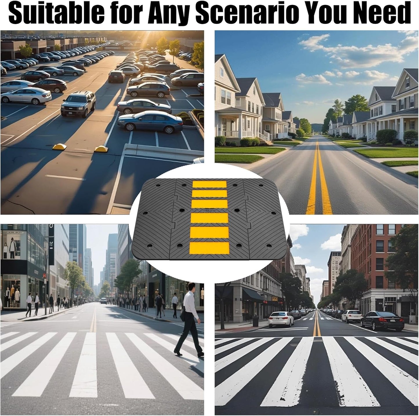 Speed Bumps for Driveway 35"x20"x2" Flexible Installation Connect Multiple Units for Any Road Width Asphalt Concrete Gravel Driveway (Middle Part 1 Pack)