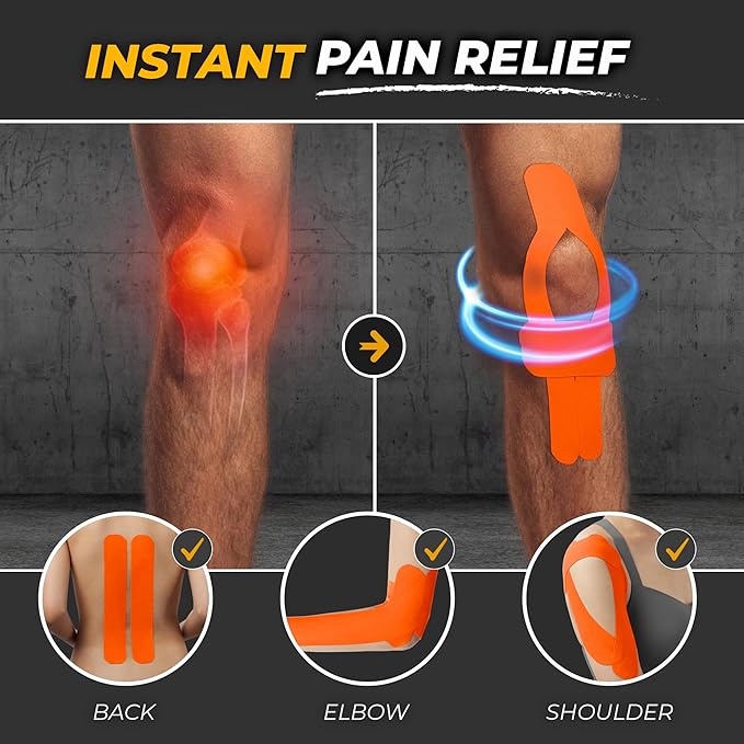 Kinesiology Tape-Incredible Support for Athletic Sports and Recovery + Free Taping Guide - Pre-Cut 2 inch 16.4 feet (Tiger Orange + Free Taping Guide, 1 Pack)