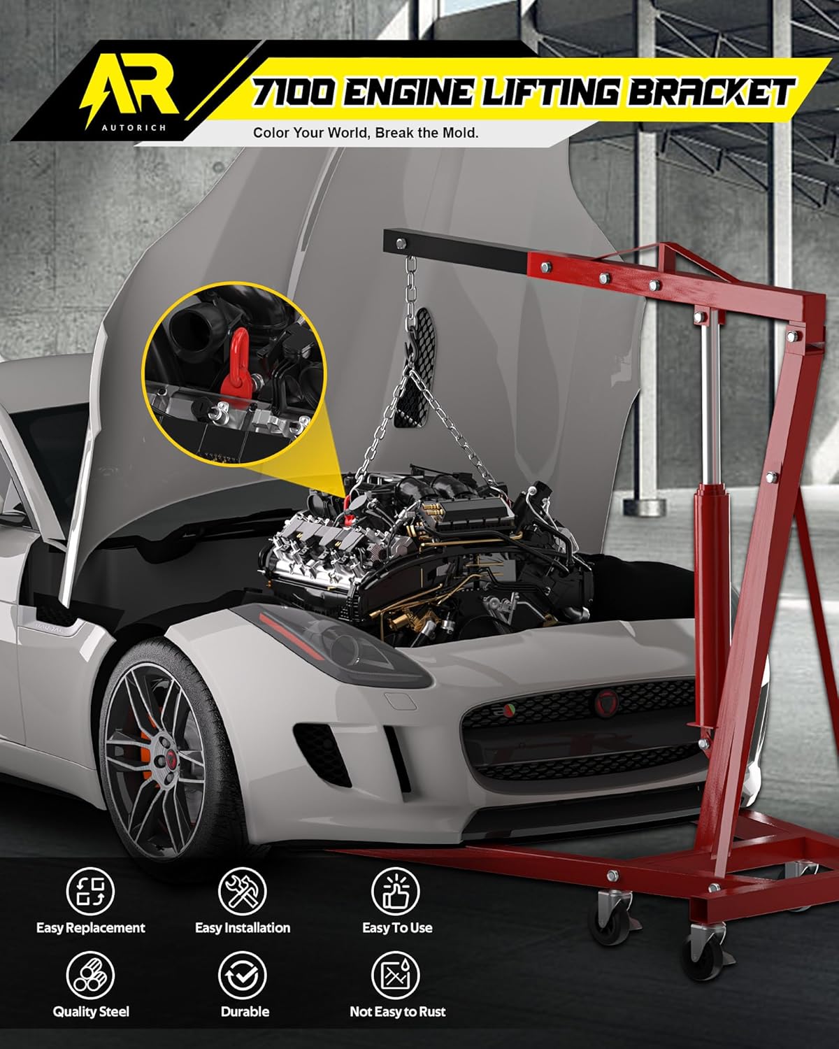 7100 Lifting Bracket Set for Engine - 4 Heavy-Duty Engine Lift Bracket 5500 Lb Capacity, Engine Support Bar for Lifting Slings and Load Levelers, Red