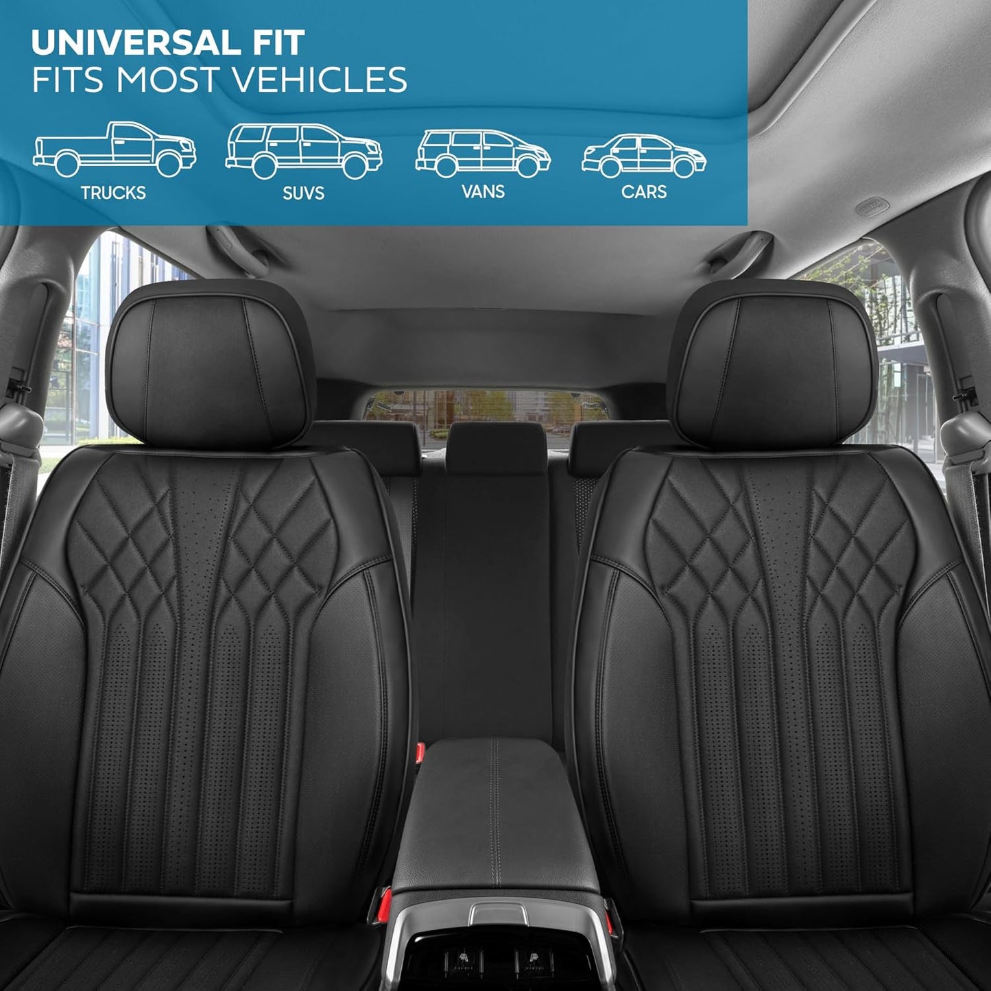 Elite Edition Faux Leather & Suede Seat Covers for Cars, Trucks, & SUV - 2 Black Car Seat Covers for Front Seats - Universal Fit Car Accessories Automotive Interior Cover Protector for Cars