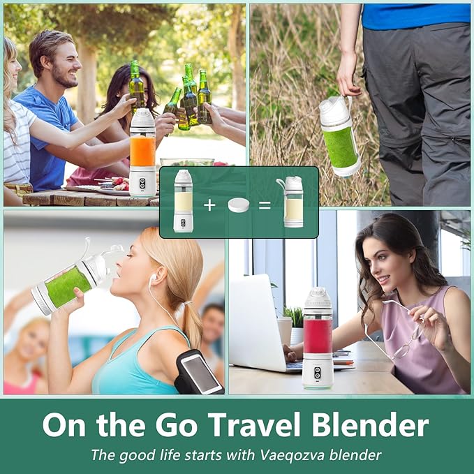 Portable Blender for Shakes and Smoothies, 24oz Travel Blender 300Watt on the Go Blender Type-C Rechargeable Personal Blender with a Travel Lid & 2 Working Mode BPA Free Bottle(White)