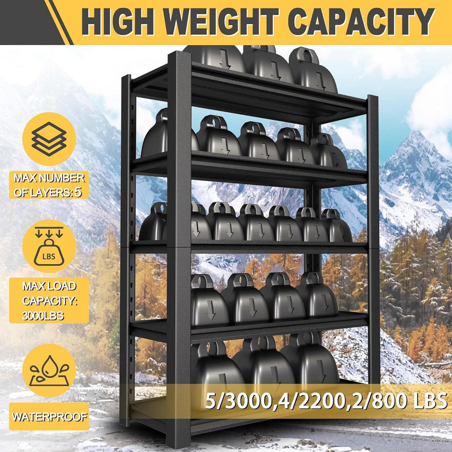 72" H x 48" W x 20" D 5-Tier Heavy Duty Garage Shelving Unit, 3000 LBS Capacity Metal Storage Rack,Adjustable Steel Shelves for Garage, Warehouse, Basement, Pantry, Workshop.2 Pack