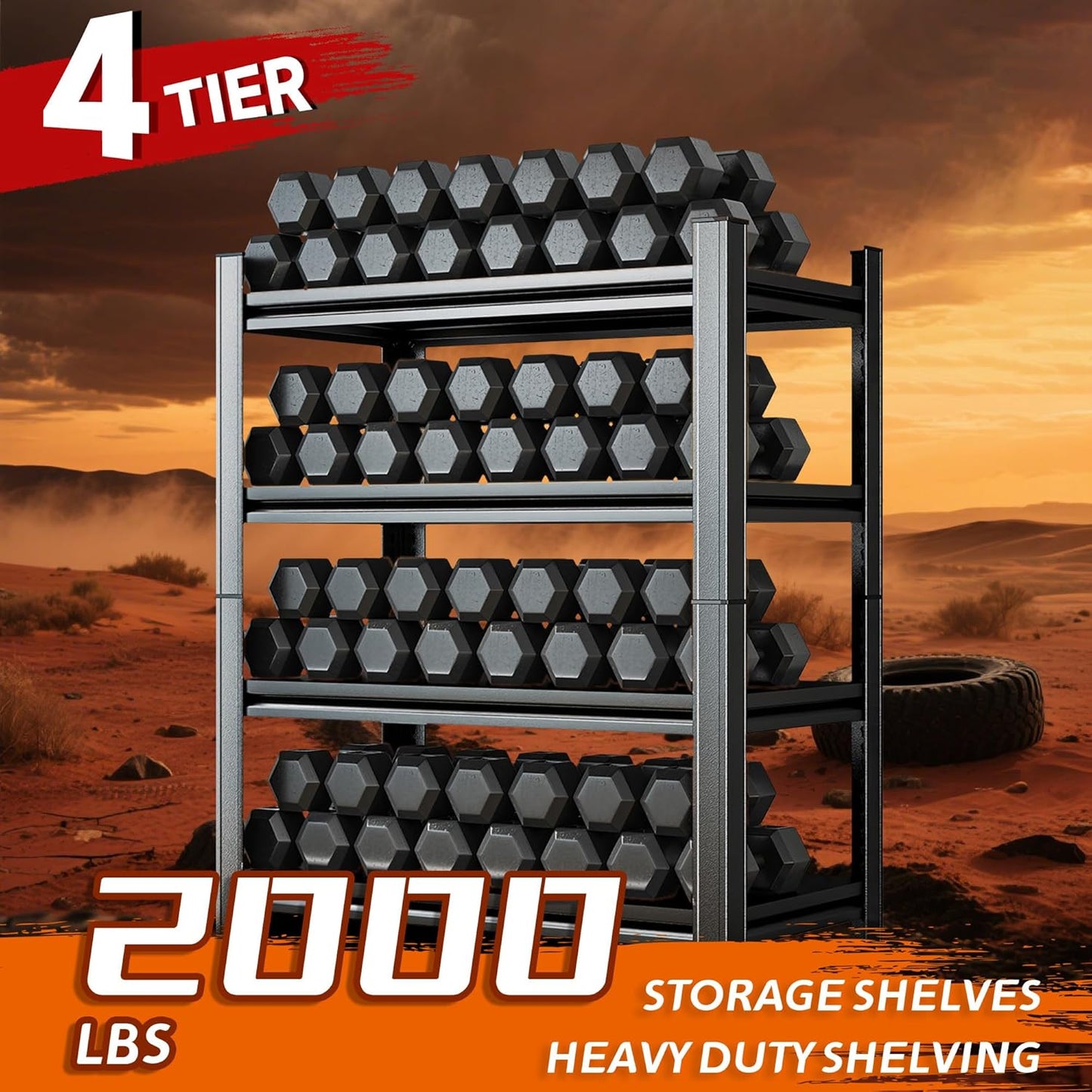 63''H Heavy Duty Metal Shelving Unit, 2000 lbs Total Capacity, Dual-Layer Column, Tool-Free Assembly, All-Steel Construction for Garage, Warehouse, Basement,45.3''W x 19.7''Dx 63" H