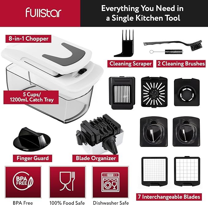 Fullstar The Original Pro Chopper - Vegetable Chopper and Spiralizer, Food Chopper with Container, Fruit Slicer, Kitchen Gadgets & Accessories, Home Essentials (8 in 1, White)