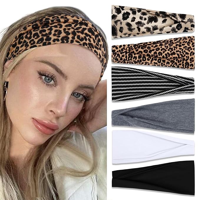 TERSE Headbands for Women Non Slip 4 inches Wide Women's Hair Bands, Stretchy Sweat Bands, Fashion Hair Accessories for Yoga Workout Every Day Basic Head Bands