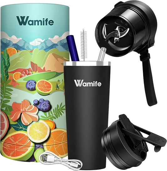 Wamife Portable Blender 16oz personal blender-Portable Blender for Shakes and Smoothies,USB-C Rechargeable,Durable Stainless Steel Blades for Powerful Blending Performance,for office gym - WISDOM