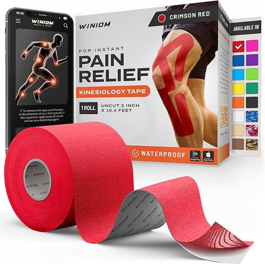 Kinesiology Tape-Incredible Support for Athletic Sports and Recovery+Free Taping Guide-Uncut 2 inch 16.4 feet Roll (Crimson Red + Free Taping Guide, Pack of 1)