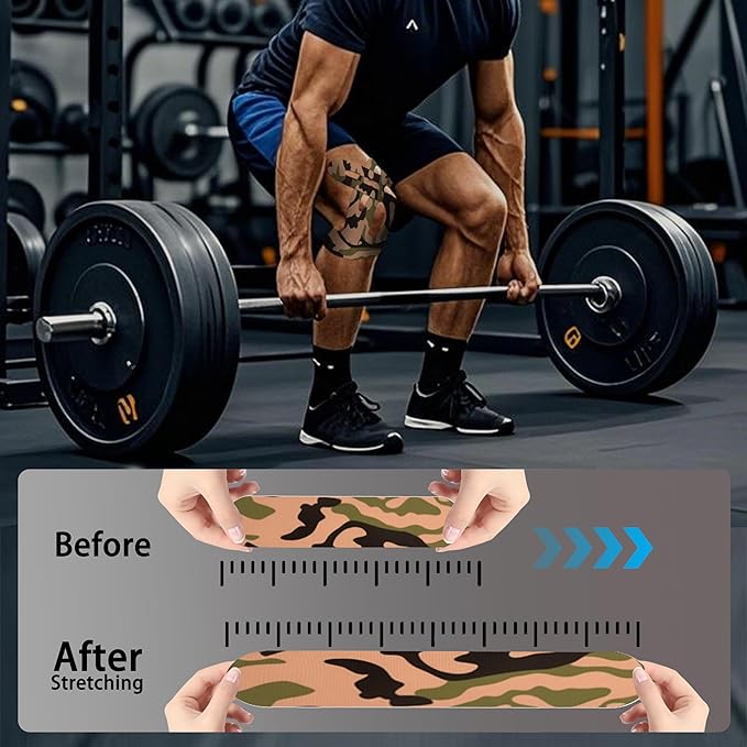Precut Kinesiology Tape for Knees,24 Pcs – Elastic Knee Support & Stability, Pain Relief – Waterproof, Breathable, Hypoallergenic Athletic Tape (Camouflage)