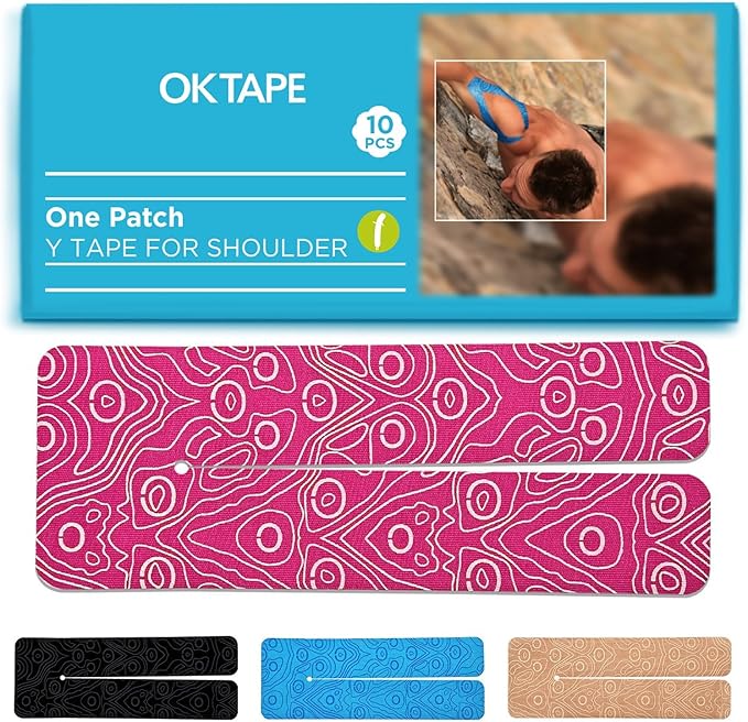 OK TAPE Precut Y-Shape Kinesiology Tape for Shoulder, Knee, Back, 10 Pcs, K Tape Strips, Provide Support & Relieve Discomfort, Water-Resistant Elastic Athletic Tape (3.5" x 10", Pink)