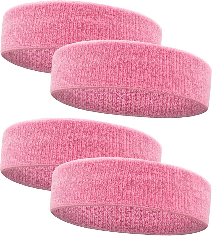 4 Pack Sweatbands Sports Headband for Men and Women, Moisture Wicking Athletic Workout Headband for Running, Tennis, Basketball, Yoga, Gym Stretchy Unisex Sweatband