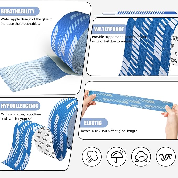 Kinesiology Tape, 2 Rolls Hypoallergenic Athletic Tape for Muscle Strain Relief & Joint Support, Waterproof & Breathable Sports Tape for Pain Relief, 2in x 16ft Uncut Roll-Stripe
