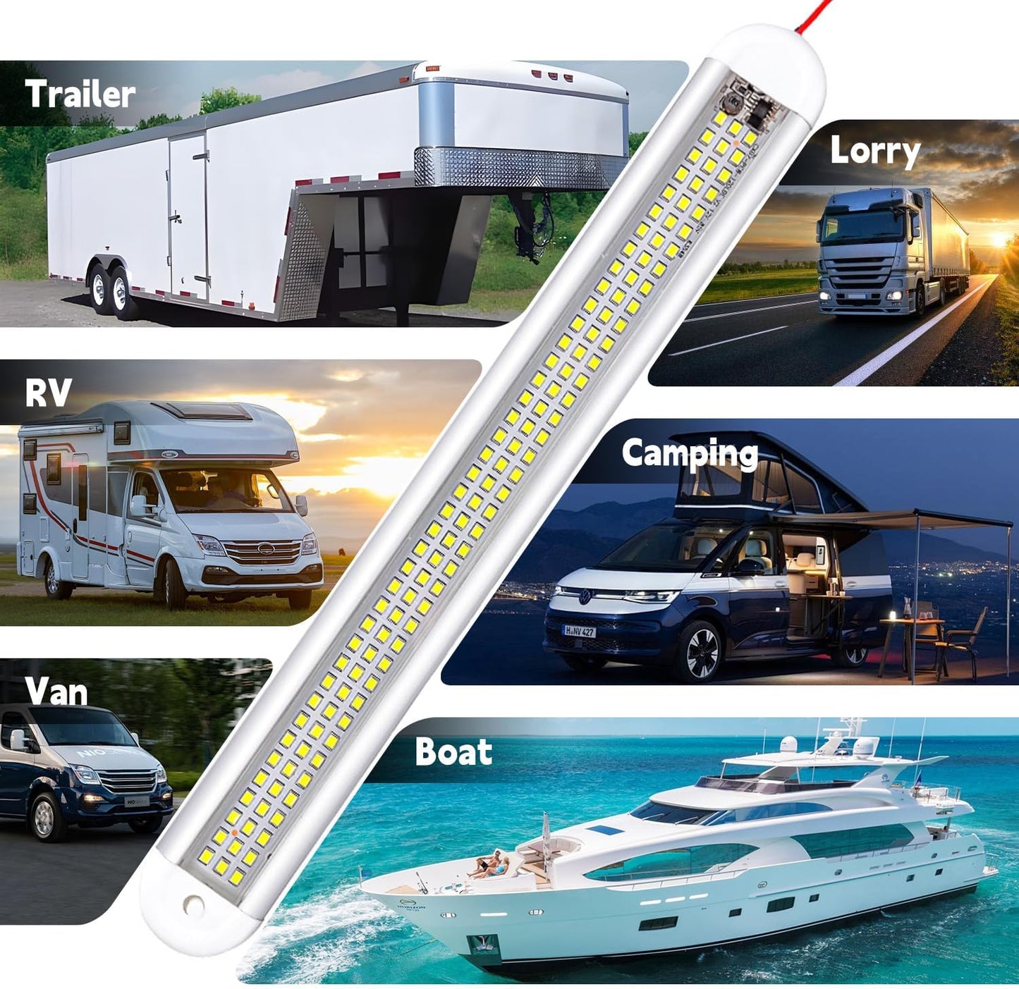 Enclosed Trailer 12v Led Light Bar, 120Leds 1500lm 8W DC 12 Volt Led Strip Lights with On/Off Switch, for Enclosed Cargo Trailer, Car Rv Van Truck Lorry Camper Boat Caravan Motorhome